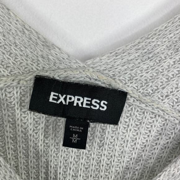 Express Light Grey V-Neck Knit Cold Shoulder Sweater Women's Size Medium M - Picture 5 of 7